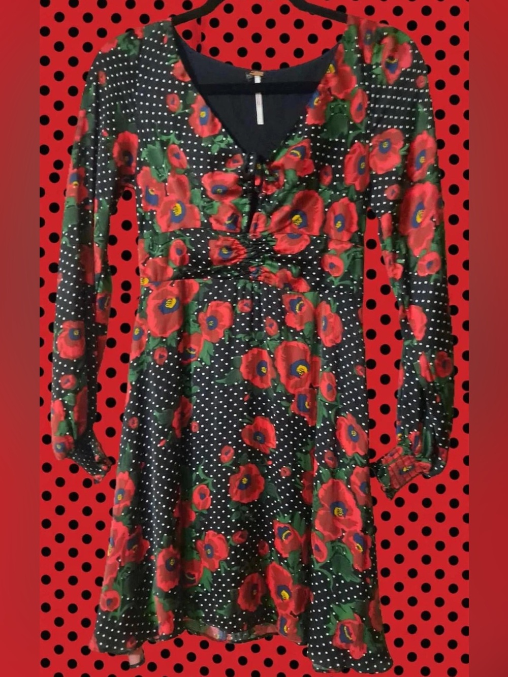 Free People Red Floral Polka Dot Dress